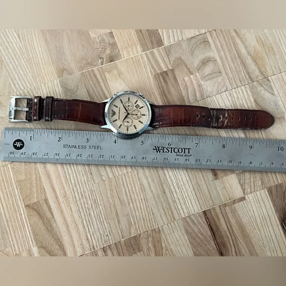 Emporio Armani Chronograph Rare Vintage Men’s Watch Cream Dial Leather Strap